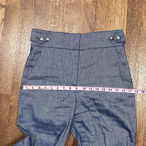 Veronica Beard Aubrie Linen Blend Blue Melange Wide Leg Cropped Pants Womens 4 - Picture 11 of 11